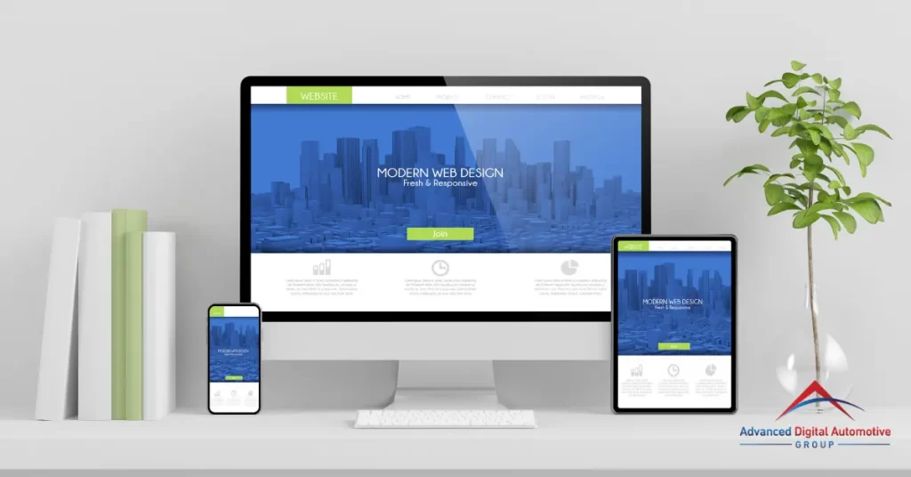 Modern and responsive blue and green website design on computer devices